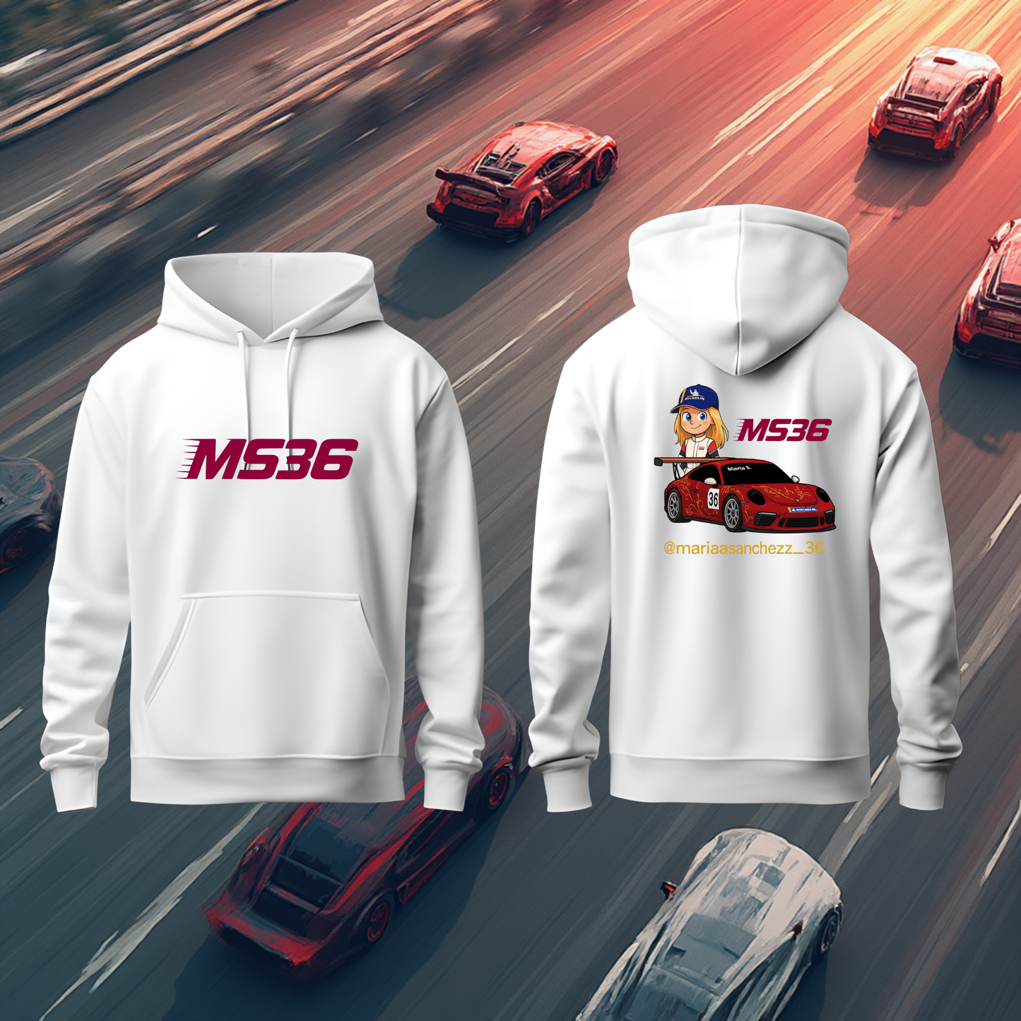 Sudadera Porsche GT3 María Sánchez - Edición Cartoon